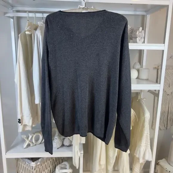 Bachrach Men's Size L Gray V Neck Pullover sweater- fall, masculine #3096 - Picture 2 of 7